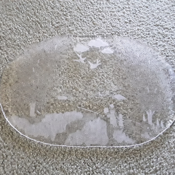 Vintage Mikasa West Germany Mother Daughter Country Road Etched Crystal Tray - Picture 4 of 7